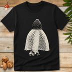 Grunge-style illustration of Phallus indusiatus mushroom with dark textured cap and lace-like skirt on a black background