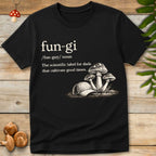 Vintage-style dictionary entry graphic for “fun·gi” with mushrooms and dad cap illustration, text reads: “The scientific label for dads that cultivate good times”
